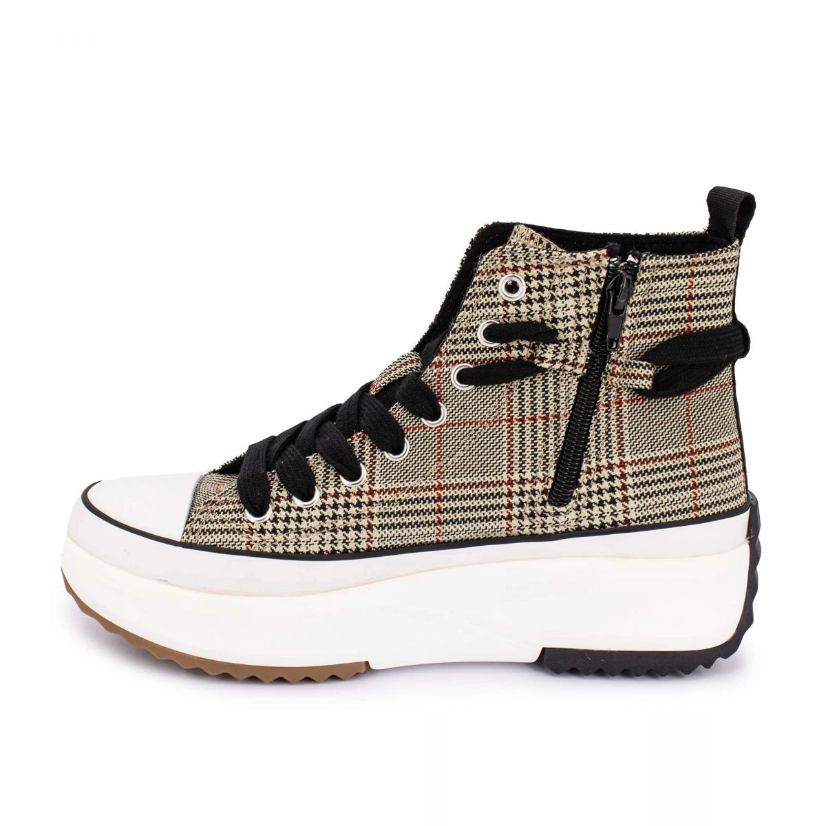 Baskets Montantes Plate-forme Prince De Galles Carreaux Zip Femme DOCKERS BY GERLI 4 Baskets Montantes Plate-forme Prince De Galles Carreaux Zip Femme DOCKERS BY GERLI – Image 2