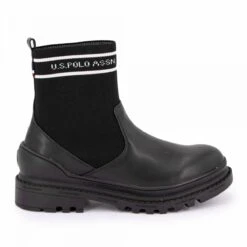 Bottines Chaussettes Bi Matière Avec Liseré Blanc Logo Semelle épaisse Noir T36-41 Femme US POLO