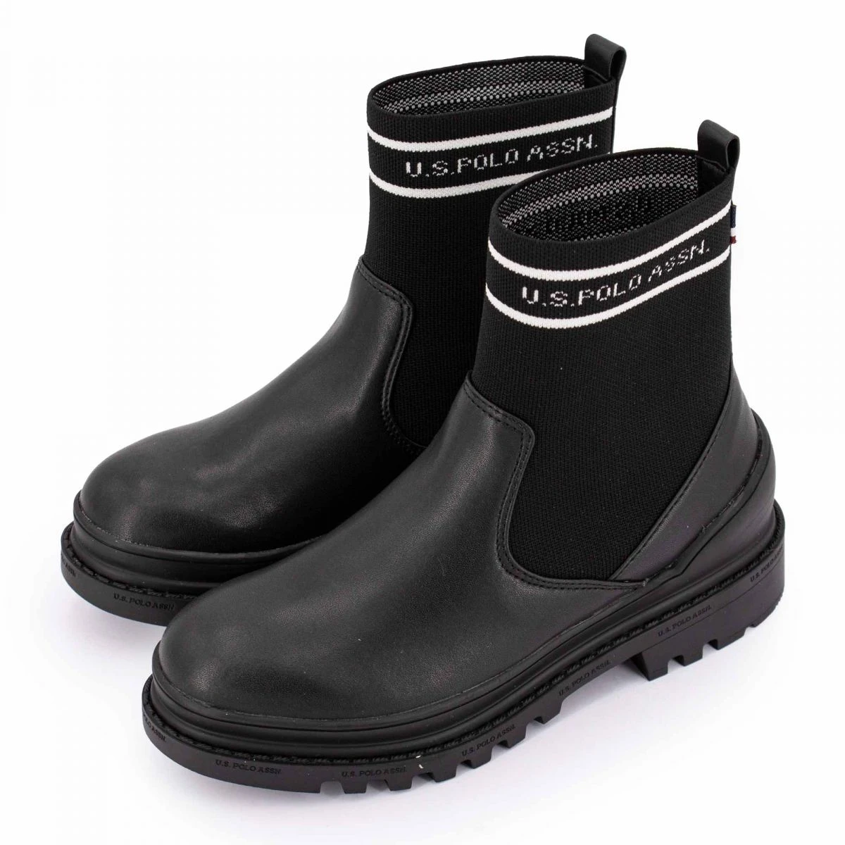 Bottines Chaussettes Bi Matière Avec Liseré Blanc Logo Semelle épaisse Noir T36-41 Femme US POLO 6 Bottines Chaussettes Bi Matière Avec Liseré Blanc Logo Semelle épaisse Noir T36-41 Femme US POLO – Image 4