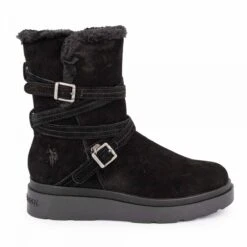 Bottines Hautes Fausse Fourrure Semelle épaisse Avec Boucle Décorative Noir T36-41 Femme US POLO