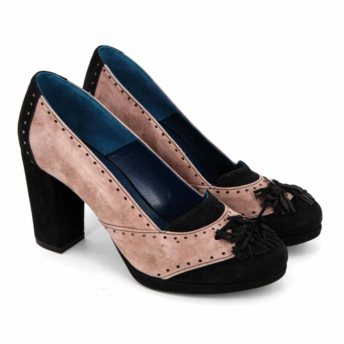 Escarpins Velours Cuir Talon Noeud Bicolore Femme YVES DESFARGE 4 Escarpins Velours Cuir Talon Noeud Bicolore Femme YVES DESFARGE – Image 2