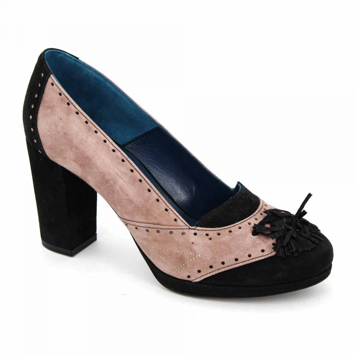 Escarpins Velours Cuir Talon Noeud Bicolore Femme YVES DESFARGE 3 Escarpins Velours Cuir Talon Noeud Bicolore Femme YVES DESFARGE