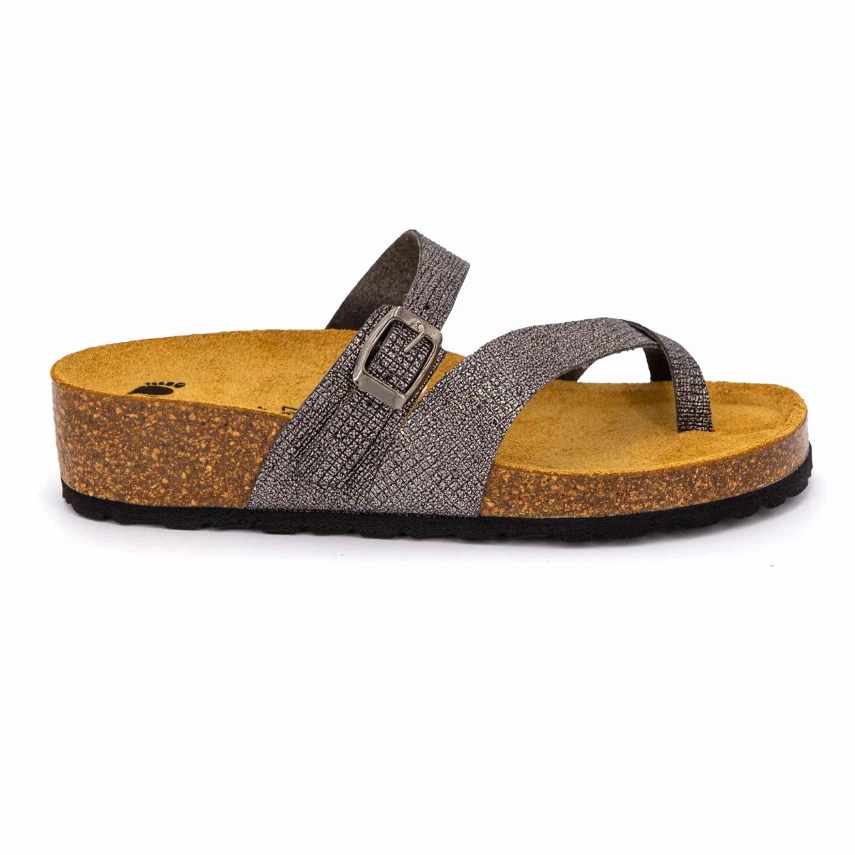 Mules à Talon Compensé Brides D'orteils Croisées Gris Métallisé Caviar Femme BIOSTOCK 3 Mules à Talon Compensé Brides D'orteils Croisées Gris Métallisé Caviar Femme BIOSTOCK