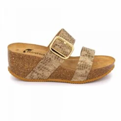 Mules à Talon Compensé Double Bride Motif Serpent Coco Femme BIOSTOCK