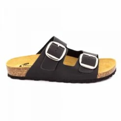 Mules Double Bride Noire Avec Boucle Vach Femme BIOSTOCK