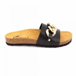 Mules Simple Bride Noire Chaine Dorée Box Femme BIOSTOCK