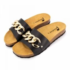 Mules Simple Bride Noire Chaine Dorée Box Femme BIOSTOCK -Dockers by Gerli Soldes Magasin mules simple bride noire chaine doree box femme biostock 3