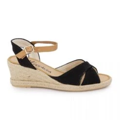 Sandales A Talon Compense Maltinto 405 Noir Femme MEDITERRANEA