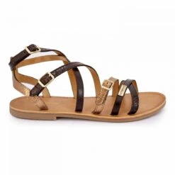 Sandales Bukel Chocolat Multi Brides Imprimé Serpent Et Gold Marron T36-41 Femme LES TROPEZIENNES PAR M.BELARBI