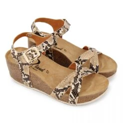 Sandales Compensées Bride Croisée Python Métallisée Femme WHY LAND -Dockers by Gerli Soldes Magasin sandales compensees bride croisee python metallisee femme why land 1