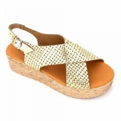 Sandales Compensées Cuir Léger Or Femme SANDRACOVES