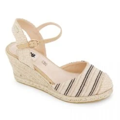 Sandales Compensées Rayées Toile Légère Semelle Corde Boucle Femme MTNG -Dockers by Gerli Soldes Magasin sandales compensees rayees toile legere semelle corde boucle femme mtng 2