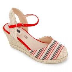 Sandales Compensées Rayées Toile Légère Semelle Corde Boucle Femme MTNG