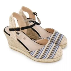 Sandales Compensées Rayées Toile Légère Semelle Corde Boucle Femme MTNG -Dockers by Gerli Soldes Magasin sandales compensees rayees toile legere semelle corde boucle femme mtng 4