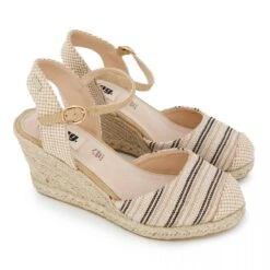 Sandales Compensées Rayées Toile Légère Semelle Corde Boucle Femme MTNG -Dockers by Gerli Soldes Magasin sandales compensees rayees toile legere semelle corde boucle femme mtng 5