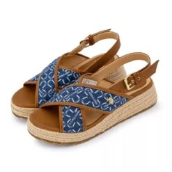 Sandales Jean Motif Fer à Cheval Et Logo Doré à Talons Compensés Femme US POLO -Dockers by Gerli Soldes Magasin sandales jean motif fer a cheval et logo dore a talons compenses femme us polo 3