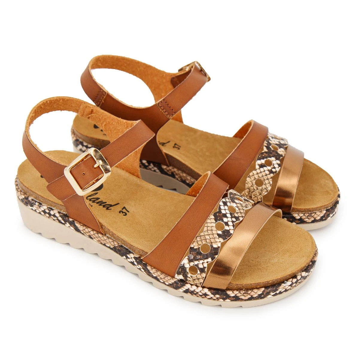 Sandales Plates Tri-matière Python Boucle Femme WHY LAND 4 Sandales Plates Tri-matière Python Boucle Femme WHY LAND – Image 2
