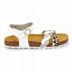 Sandales Triple Bride Blanche Tressée Argentée Et Motif Léopard Enfant BIOSTOCK