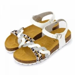 Sandales Triple Bride Blanche Tressée Argentée Et Motif Léopard Enfant BIOSTOCK -Dockers by Gerli Soldes Magasin sandales triple bride blanche tressee argentee et motif leopard enfant biostock 3